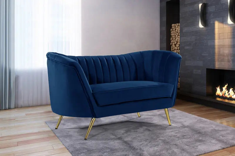 Meridian Furniture - Margo Velvet Loveseat In Navy - 622Navy-L - ATL FURNITURE