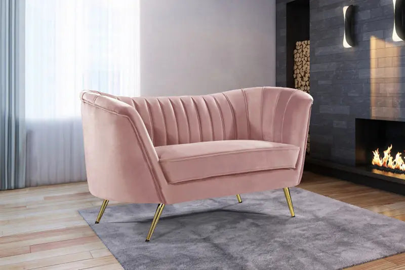 Meridian Furniture - Margo Velvet Loveseat In Pink - 622Pink-L - ATL FURNITURE