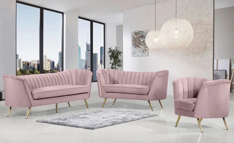 Meridian Furniture - Margo Velvet Loveseat In Pink - 622Pink-L - ATL FURNITURE