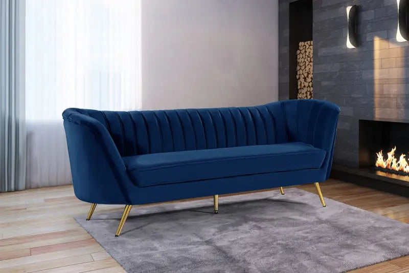 Meridian Furniture - Margo Velvet Sofa In Navy - 622Navy-S - ATL FURNITURE