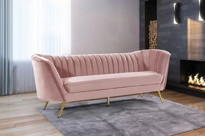 Meridian Furniture - Margo Velvet Sofa In Pink - 622Pink-S - ATL FURNITURE