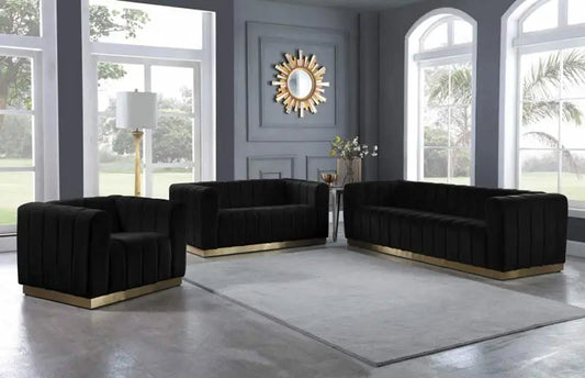 Meridian Furniture - Marlon 3 Piece Living Room Set In Black - 603Black-S-3Set - ATL FURNITURE