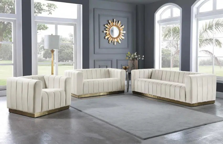 Meridian Furniture - Marlon 3 Piece Living Room Set In Cream - 603Cream-S-3Set - ATL FURNITURE