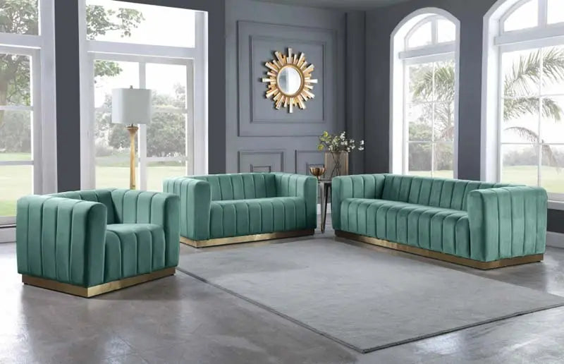 Meridian Furniture - Marlon 3 Piece Living Room Set In Mint - 603Mint-S-3Set - ATL FURNITURE