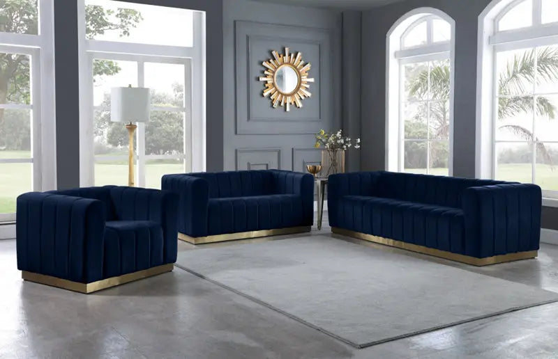 Meridian Furniture - Marlon 3 Piece Living Room Set In Navy - 603Navy-S-3Set - ATL FURNITURE