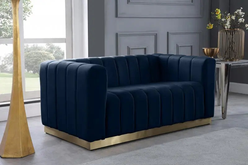 Meridian Furniture - Marlon 3 Piece Living Room Set In Navy - 603Navy-S-3Set - ATL FURNITURE