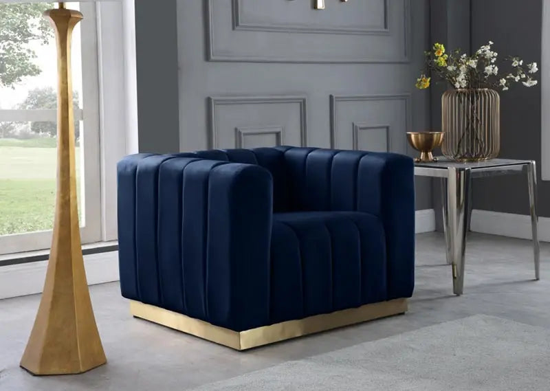 Meridian Furniture - Marlon 3 Piece Living Room Set In Navy - 603Navy-S-3Set - ATL FURNITURE