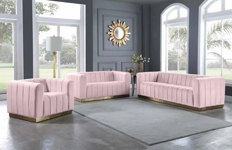 Meridian Furniture - Marlon 3 Piece Living Room Set In Pink - 603Pink-S-3Set - ATL FURNITURE