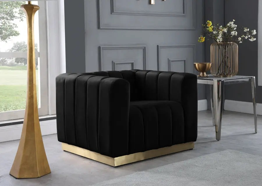 Meridian Furniture - Marlon Velvet Chair In Black - 603Black-C - ATL FURNITURE