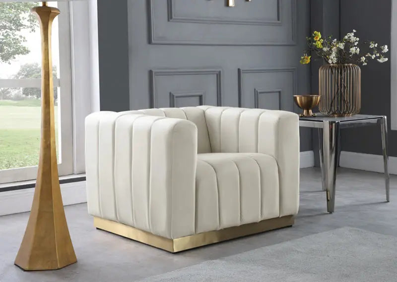 Meridian Furniture - Marlon Velvet Chair In Cream - 603Cream-C - ATL FURNITURE