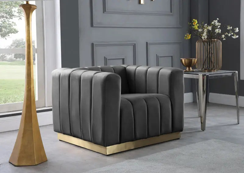 Meridian Furniture - Marlon Velvet Chair In Grey - 603Grey-C - ATL FURNITURE
