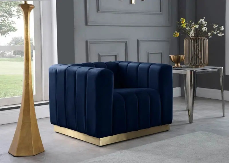 Meridian Furniture - Marlon Velvet Chair In Navy - 603Navy-C - ATL FURNITURE