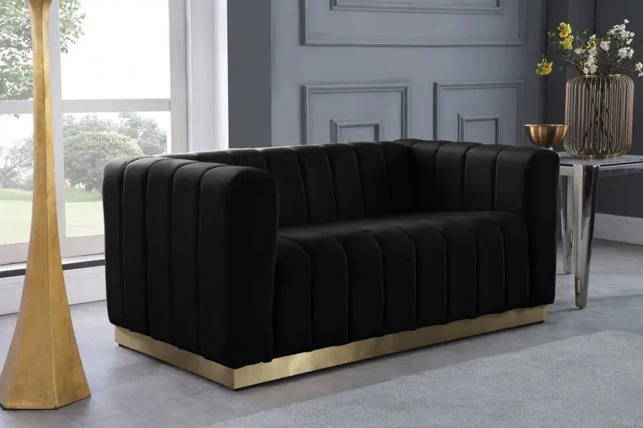 Meridian Furniture - Marlon Velvet Loveseat In Black - 603Black-L - ATL FURNITURE