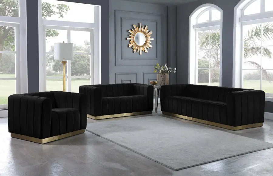 Meridian Furniture - Marlon Velvet Loveseat In Black - 603Black-L - ATL FURNITURE