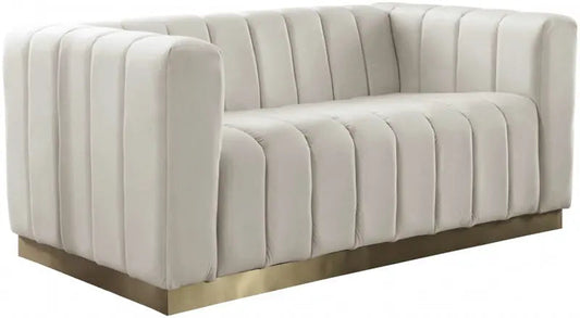 Meridian Furniture - Marlon Velvet Loveseat In Cream - 603Cream-L - ATL FURNITURE