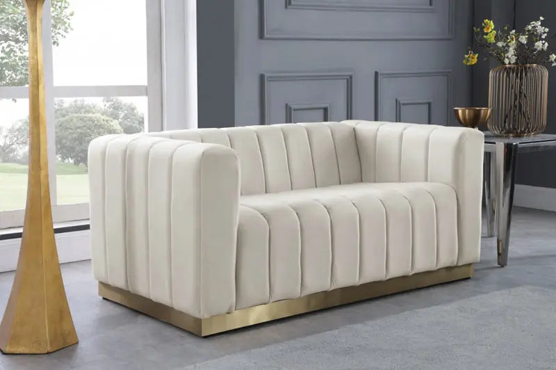 Meridian Furniture - Marlon Velvet Loveseat In Cream - 603Cream-L - ATL FURNITURE