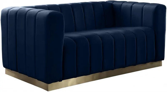 Meridian Furniture - Marlon Velvet Loveseat In Navy - 603Navy-L - ATL FURNITURE