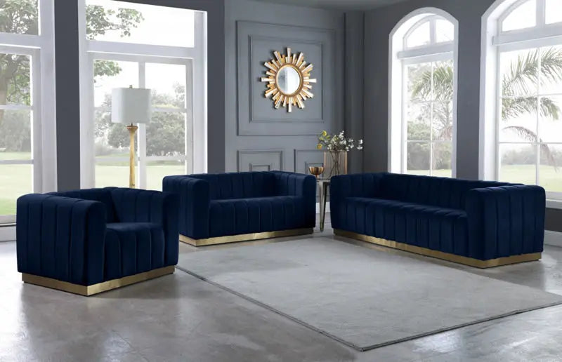 Meridian Furniture - Marlon Velvet Loveseat In Navy - 603Navy-L - ATL FURNITURE