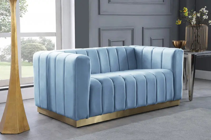 Meridian Furniture - Marlon Velvet Loveseat In Sky Blue - 603Skyblu-L - ATL FURNITURE