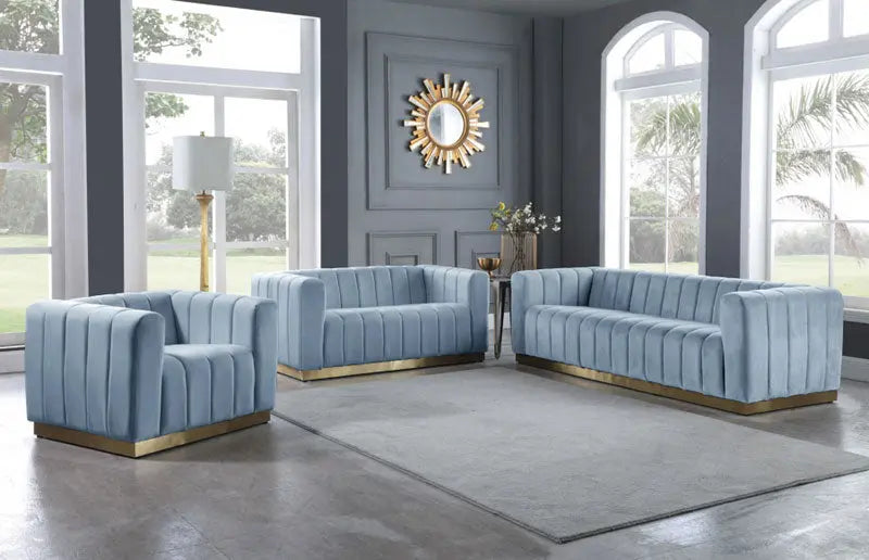 Meridian Furniture - Marlon Velvet Loveseat In Sky Blue - 603Skyblu-L - ATL FURNITURE