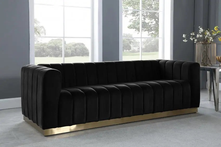 Meridian Furniture - Marlon Velvet Sofa In Black - 603Black-S - ATL FURNITURE