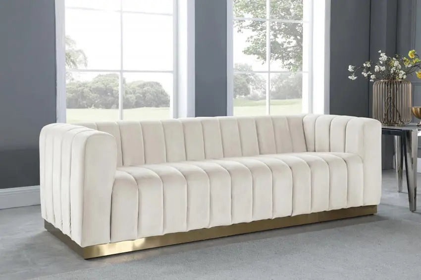 Meridian Furniture - Marlon Velvet Sofa In Cream - 603Cream-S - ATL FURNITURE