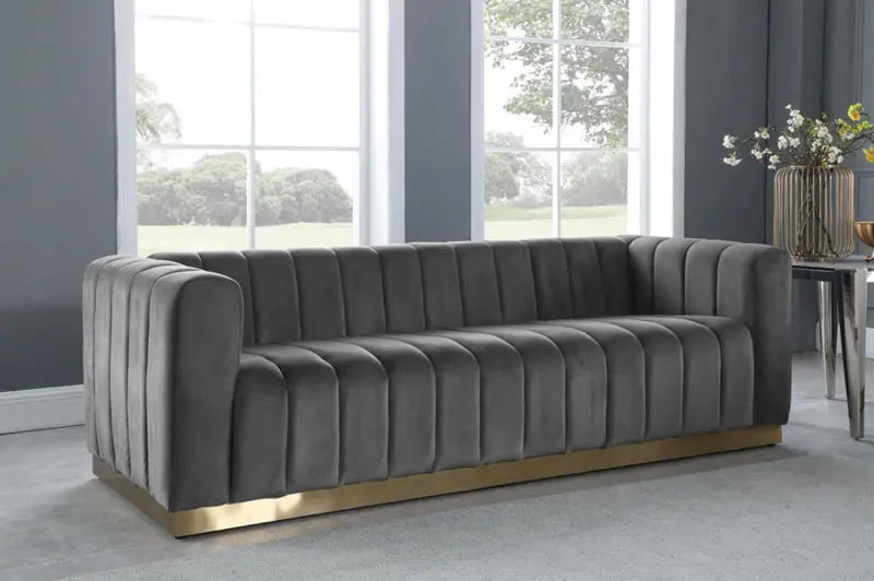 Meridian Furniture - Marlon Velvet Sofa In Grey - 603Grey-S - ATL FURNITURE