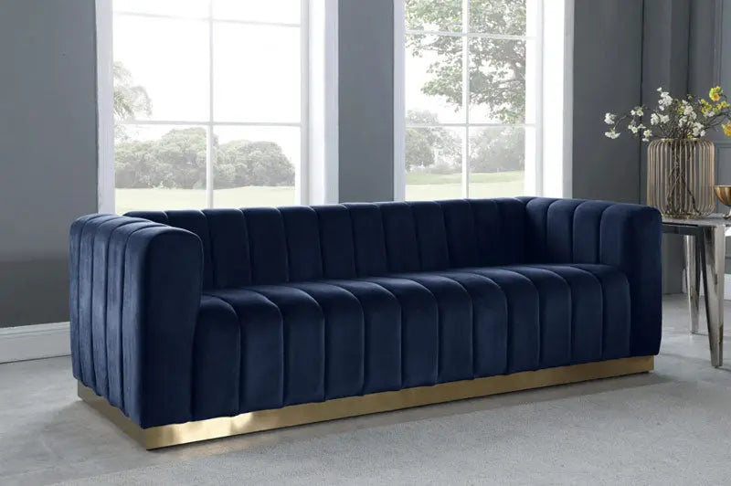 Meridian Furniture - Marlon Velvet Sofa In Navy - 603Navy-S - ATL FURNITURE