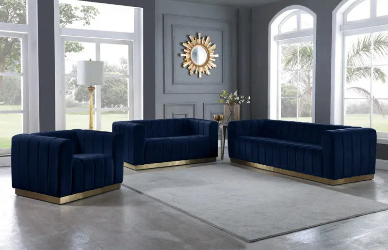 Meridian Furniture - Marlon Velvet Sofa In Navy - 603Navy-S - ATL FURNITURE