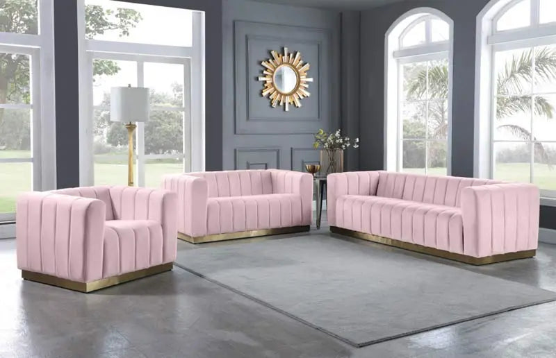 Meridian Furniture - Marlon Velvet Sofa In Pink - 603Pink-S - ATL FURNITURE