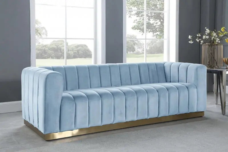 Meridian Furniture - Marlon Velvet Sofa In Sky Blue - 603Skyblu-S - ATL FURNITURE