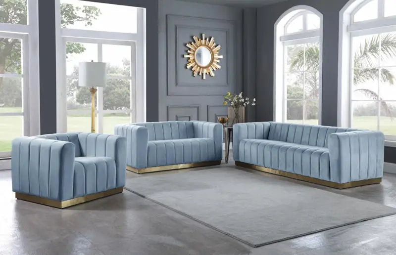 Meridian Furniture - Marlon Velvet Sofa In Sky Blue - 603Skyblu-S - ATL FURNITURE