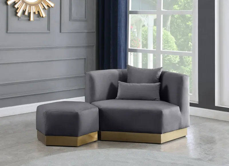 Meridian Furniture - Marquis Velvet Ottoman In Grey - 600Grey-Ott - ATL FURNITURE