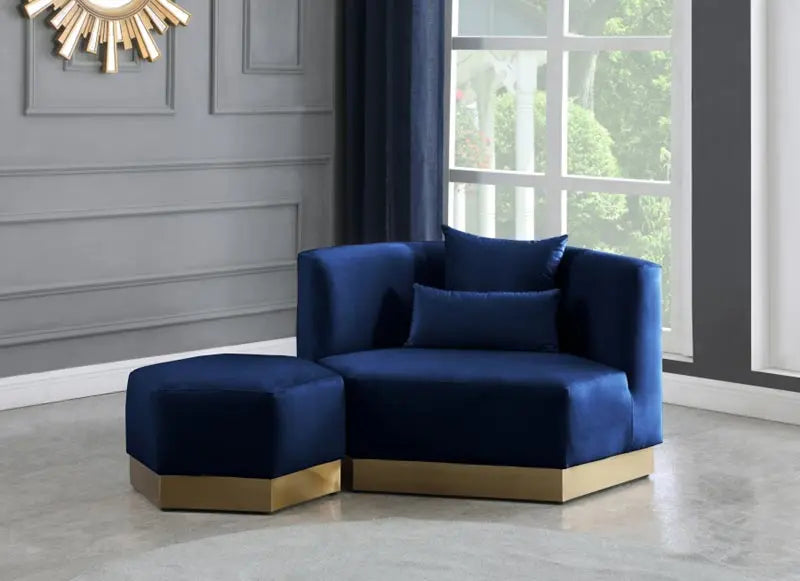 Meridian Furniture - Marquis Velvet Ottoman In Navy - 600Navy-Ott - ATL FURNITURE