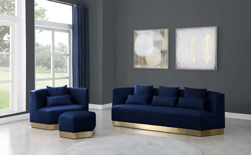 Meridian Furniture - Marquis Velvet Ottoman In Navy - 600Navy-Ott - ATL FURNITURE