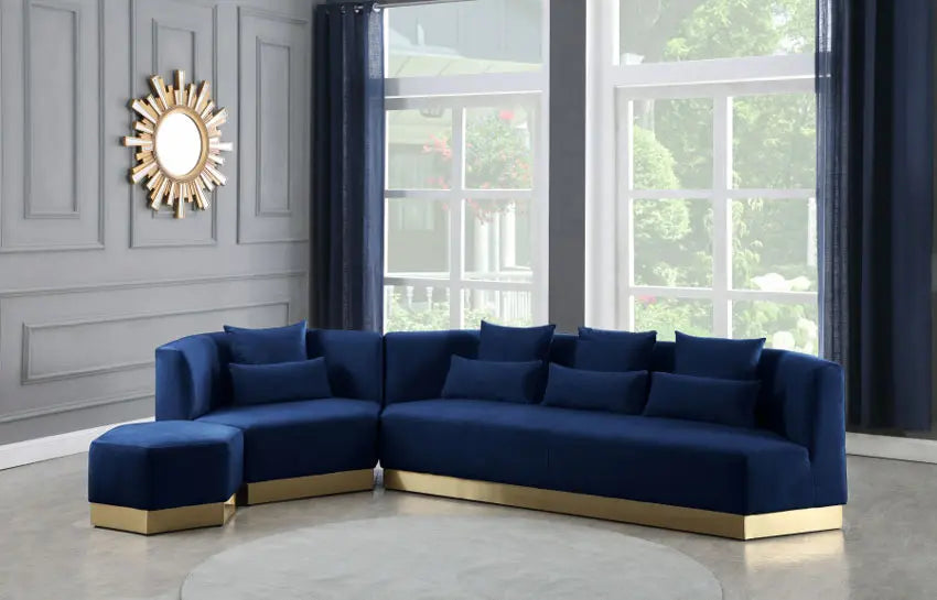 Meridian Furniture - Marquis Velvet Ottoman In Navy - 600Navy-Ott - ATL FURNITURE