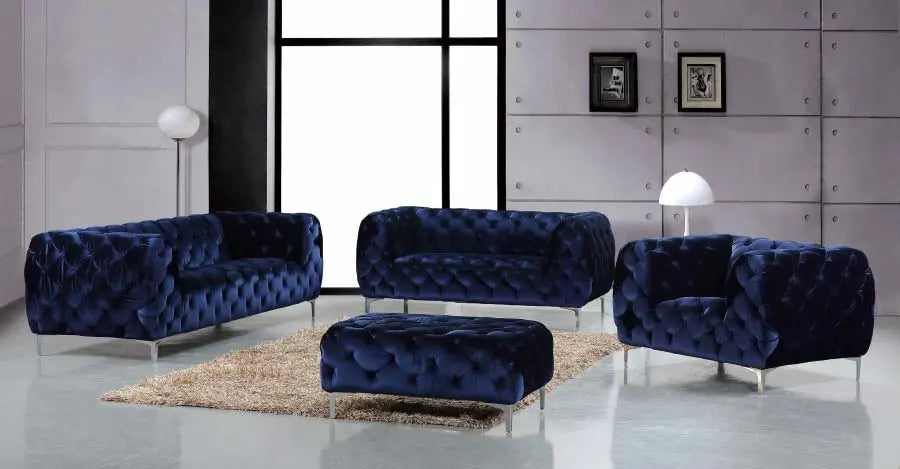 Meridian Furniture - Mercer 3 Piece Living Room Set In Navy - 646Navy-S-3Set - ATL FURNITURE