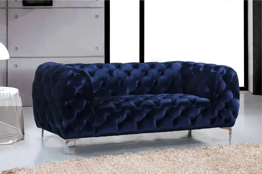 Meridian Furniture - Mercer Velvet Loveseat In Navy - 646Navy-L - ATL FURNITURE