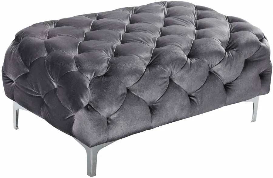 Meridian Furniture - Mercer Velvet Ottoman In Grey - 646Gry-Ott - ATL FURNITURE