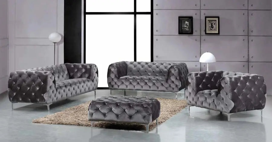 Meridian Furniture - Mercer Velvet Ottoman In Grey - 646Gry-Ott - ATL FURNITURE