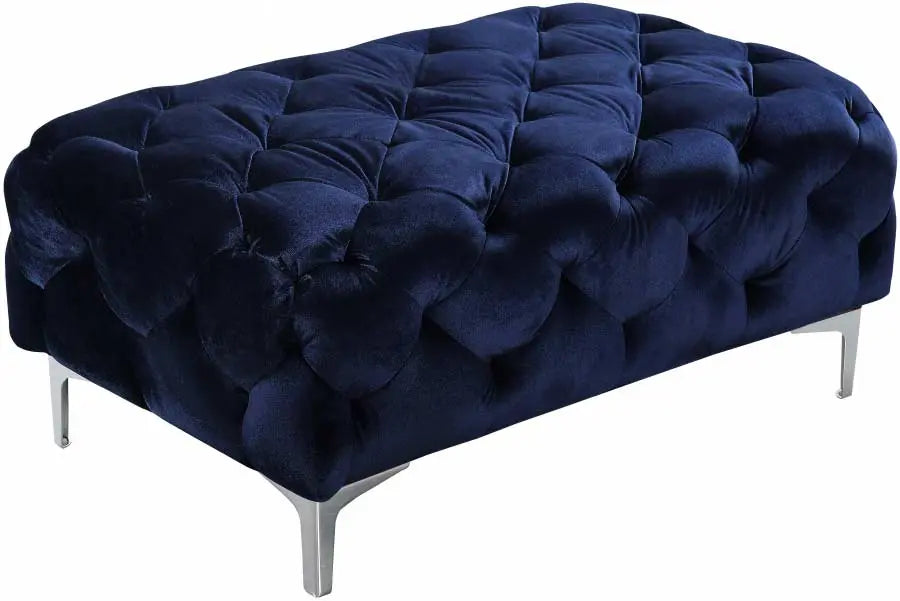 Meridian Furniture - Mercer Velvet Ottoman In Navy - 646Navy-Ott - ATL FURNITURE