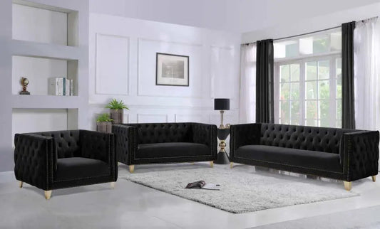 Meridian Furniture - Michelle 3 Piece Living Room Set In Black - 652Black-S-3Set - ATL FURNITURE