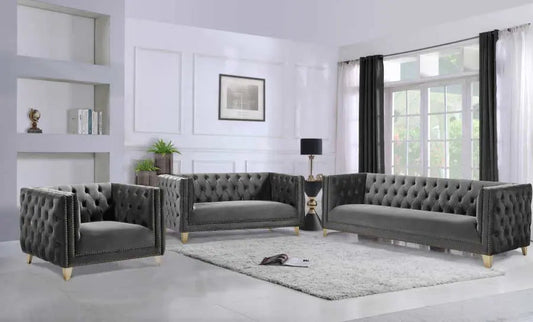 Meridian Furniture - Michelle 3 Piece Living Room Set In Grey - 652Grey-S-3Set - ATL FURNITURE