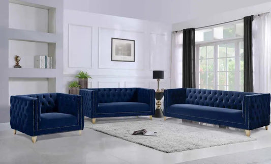 Meridian Furniture - Michelle 3 Piece Living Room Set In Navy - 652Navy-S-3Set - ATL FURNITURE