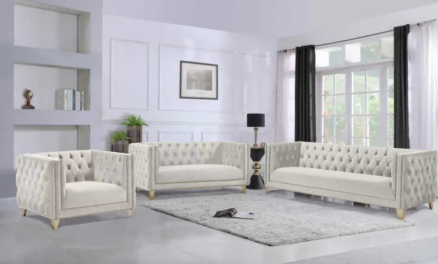 Meridian Furniture - Michelle 3 Piece Living Room Set In White - 651White-S-3Set - ATL FURNITURE