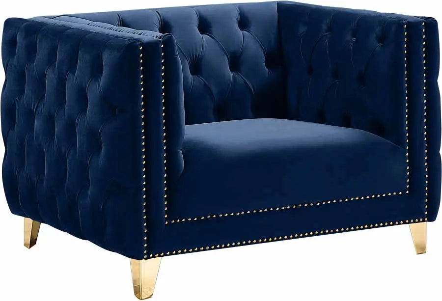 Meridian Furniture - Michelle Velvet Chair In Navy - 652Navy-C - ATL FURNITURE