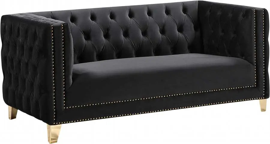 Meridian Furniture - Michelle Velvet Loveseat In Black - 652Black-L - ATL FURNITURE