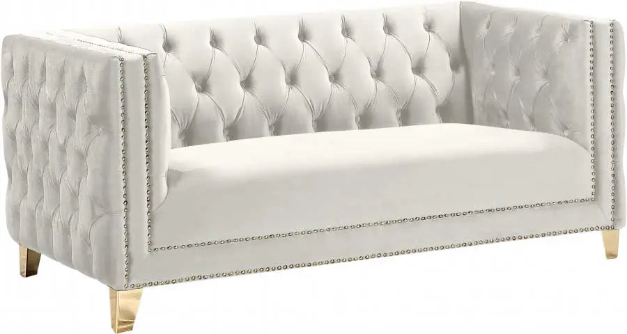 Meridian Furniture - Michelle Velvet Loveseat In Cream - 652Cream-L - ATL FURNITURE