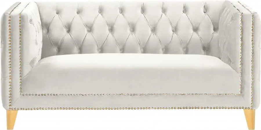 Meridian Furniture - Michelle Velvet Loveseat In Cream - 652Cream-L - ATL FURNITURE