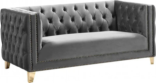 Meridian Furniture - Michelle Velvet Loveseat In Grey - 652Grey-L - ATL FURNITURE